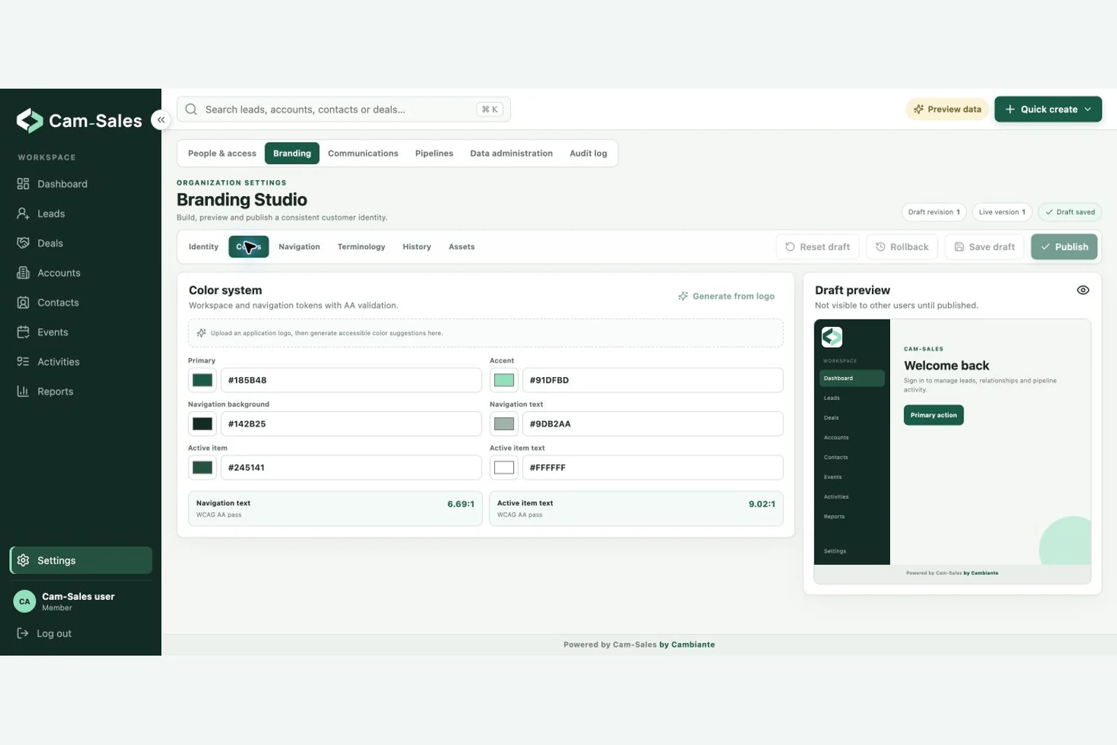 Workspace color settings