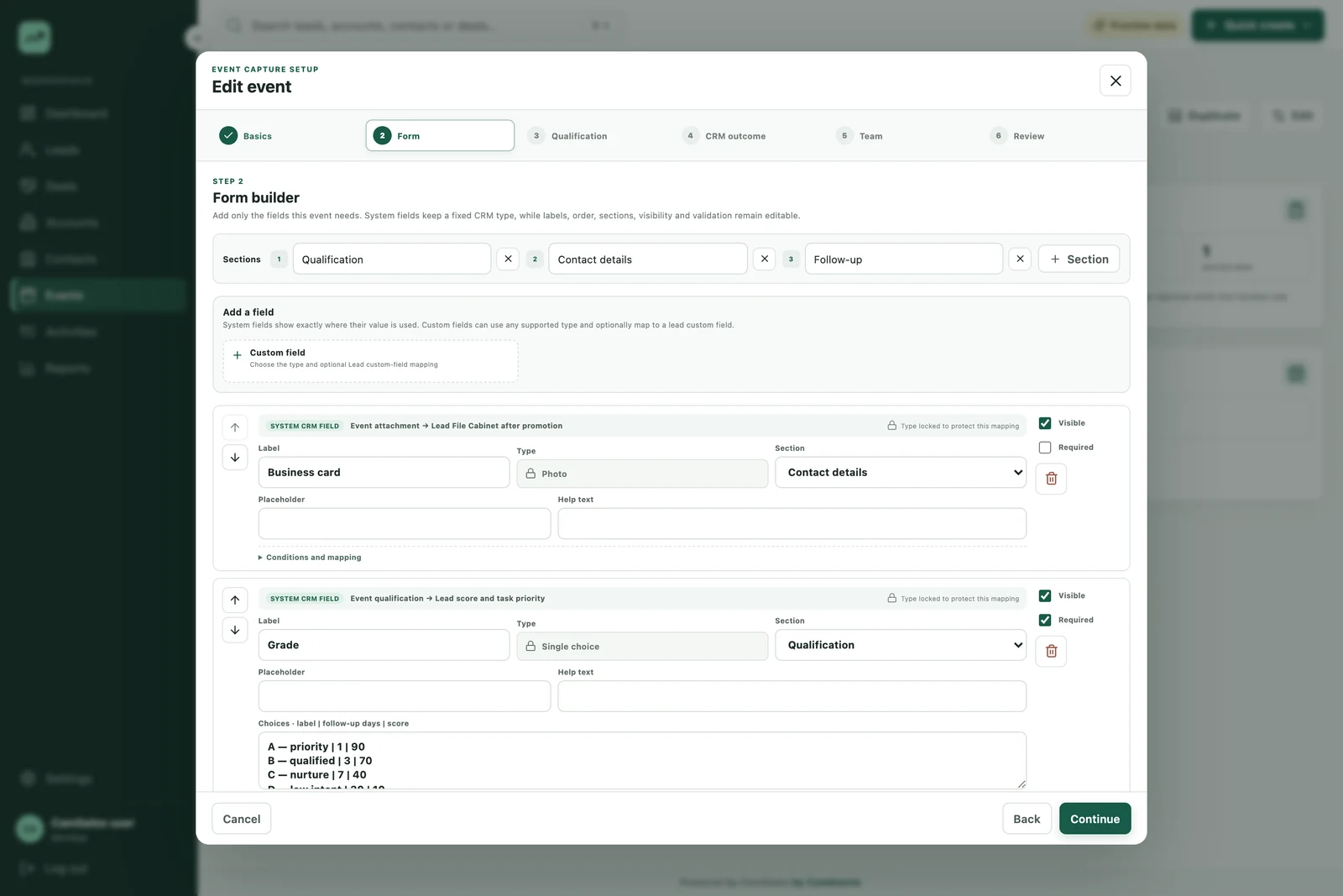 Event Studio form configuration