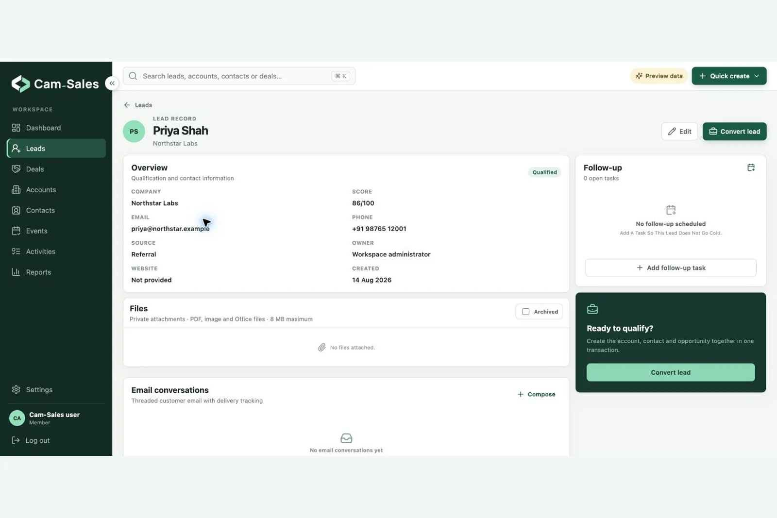 Lead detail and customer context