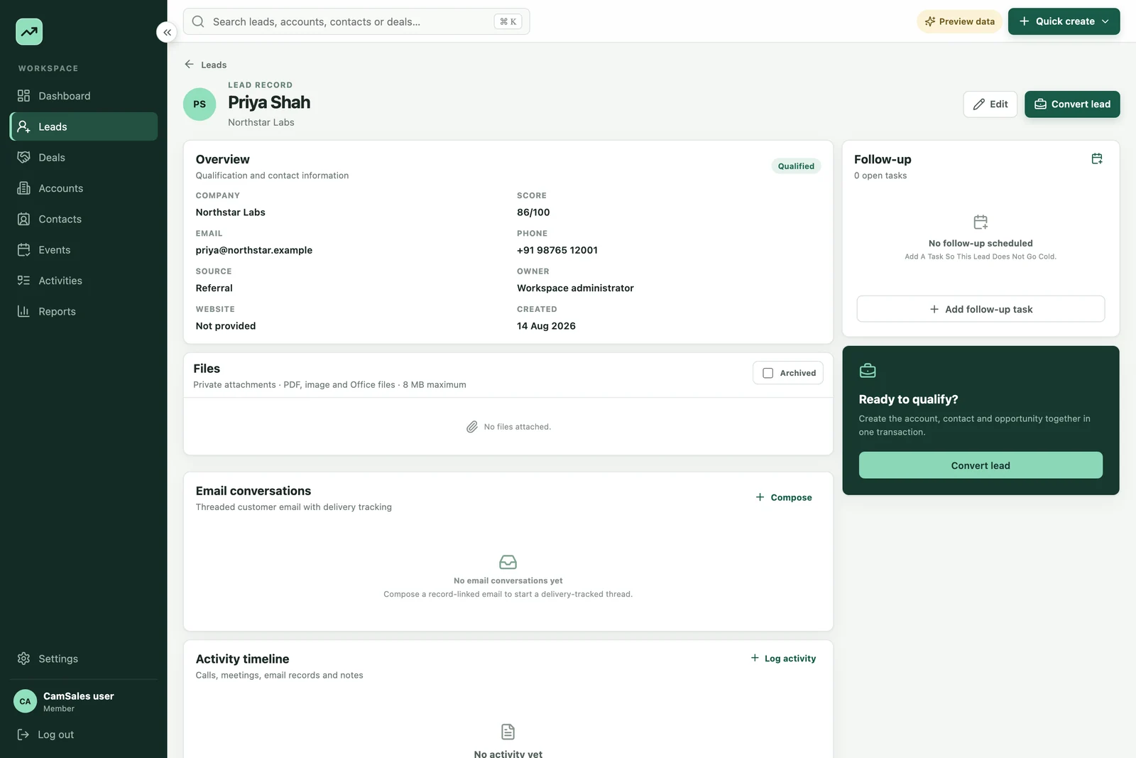 Lead detail and customer context